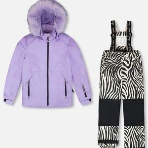 deux par deux Lilac Purple Jacket with Zebra Print Snow Pants Set